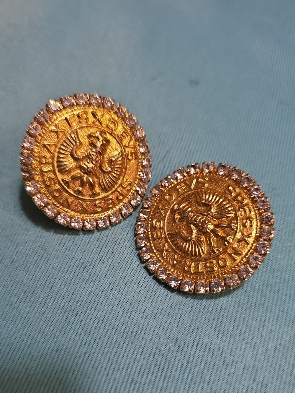 Ellen Designs Goldtone Coin-Style Crystal Border Clip On Earrings
